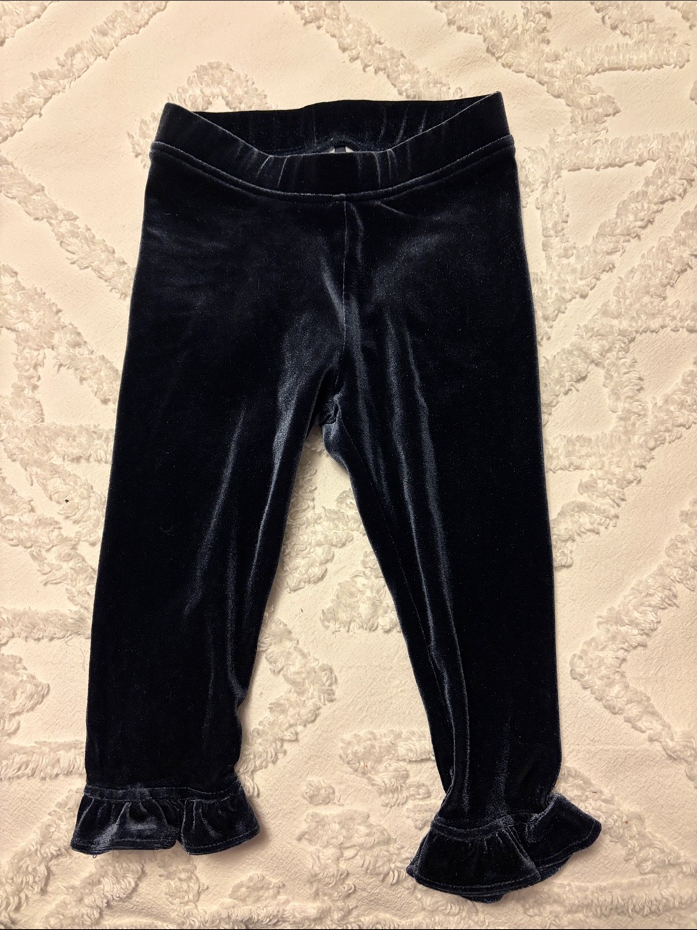 Janie and Jack Girls Velvet Ruffle Hem Leggings - Navy, 12-18 months